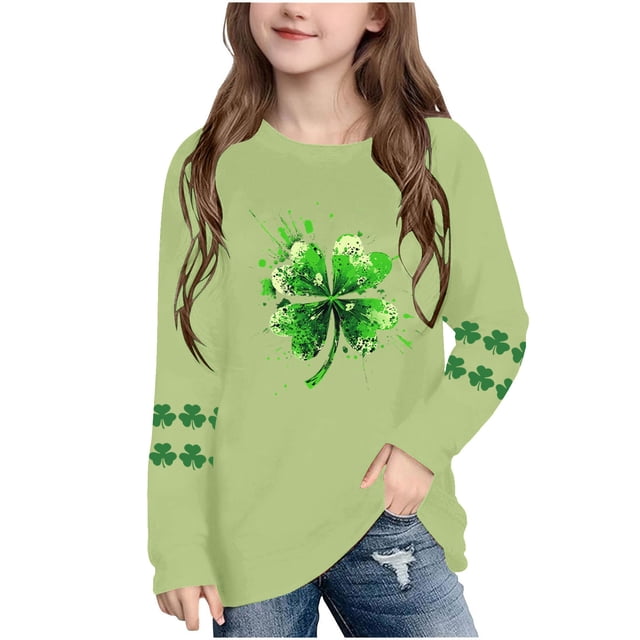 Blusas y camisas de manga larga con cuello redondo, moda del Día de San Patricio, blusa informal con estampado bonito de manga larga para niños y niñas.