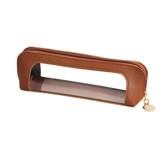Small Clear Pencil Case, PU Leather Travel Pouch, Makeup Brush Bag, Transparent Waterproof Organizer with Zipper for Women Home & Office Storage