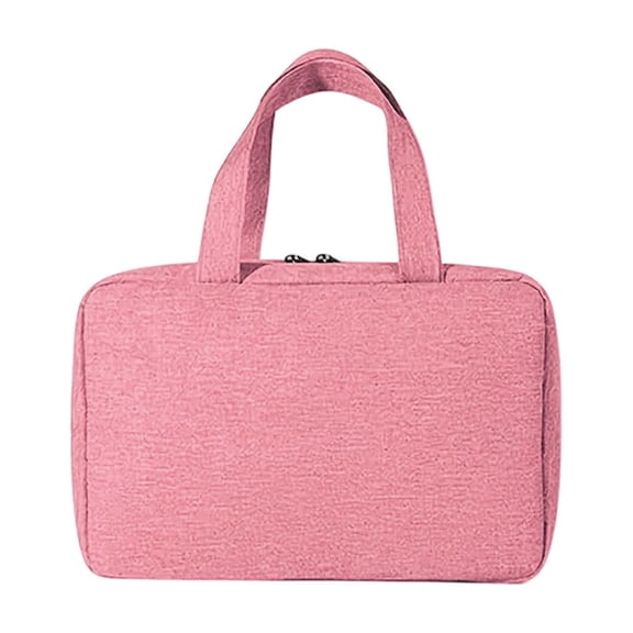 Hanging Toiletry Bag for Travel, 4-Fold Mesh Cosmetic Makeup Organizer with Hook, Portable Grooming Kit Bag for Suitcase and Bathroom Storage,Pink