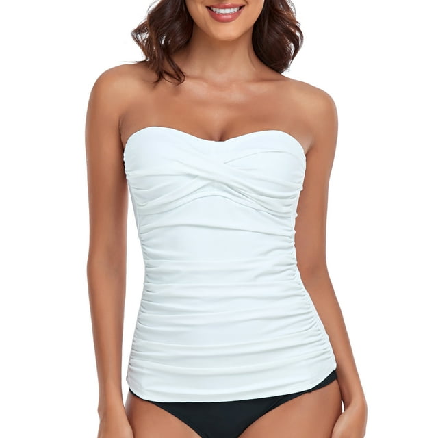 RELLECIGA Haut de Tankini Bandeau Froncé pour Femmes Maillots de Bain