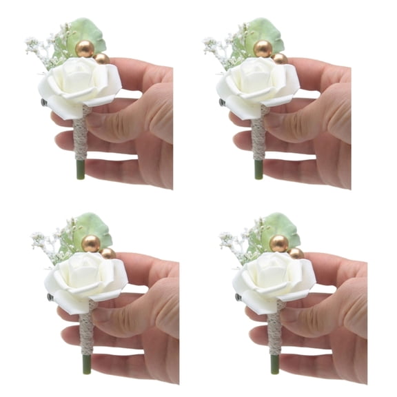 4Pcs Rose Boutonniere for Bride and Groom, Wedding Corsage Boutonniere Prom Boutonniere for Wedding Ceremony Anniversary