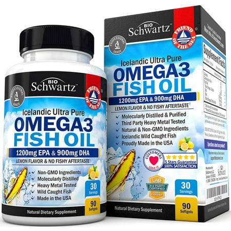 Bio Schwartz, Omega 3 Fish Oil Supplement with EPA, DHA & Fatty Acid Combination - 3000mg – Healthy Blood Pressure, Immune, Heart Support – Promotes Joint, Eyes, Brain & Skin Health - Non GMO