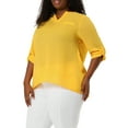 thumbnail image 4 of MODA NOVA Juniors' Plus 3/4 Sleeves Split V Neck Blouse Tops, 4 of 6