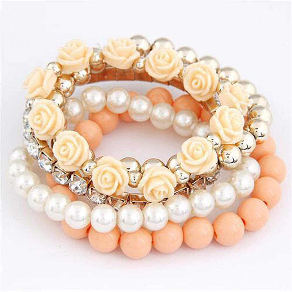 Imitation Pearl Beads Heart Flower Crystal Letter D Charm Bangle Bracelet NEW 