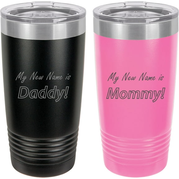 My New Name is Daddy! Mommy! Stainless Steel Engraved Insulated Tumbler 20 Oz Travel Coffee Mug, Black/Pink