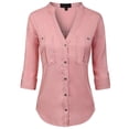 thumbnail image 1 of Made by Olivia Women's Long Sleeve Solid Split Neck Tencel Button Down Shirt Blouse, 1 of 4