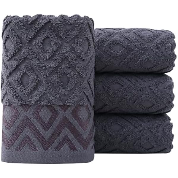 wonima44 Pidada Hand Towels Set of 4 Diamond Pattern 100% Cotton Absorbent Soft Decorative Towel for Bathroom (Grey)