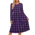 thumbnail image 2 of Odbmxy Women Midi Dress Plaid Fall Tunic Long Sleeve Smock Casual Shift Dress for Women Loose Everyday, 2 of 7