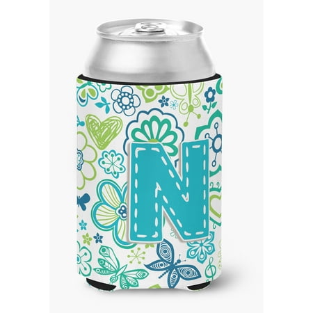 

Letter N Flowers and Butterflies Teal Blue Can or Bottle Hugger