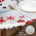 thumbnail image 3 of Grey Snowman Christmas Round Tablecloth, Fitted Table Cover with Elastic for 36"-44" Round Tables, Xmas Balls Snowflake Table Cloth Outdoor Indoor Dinning Party Waterproof Tablecloths, 3 of 7