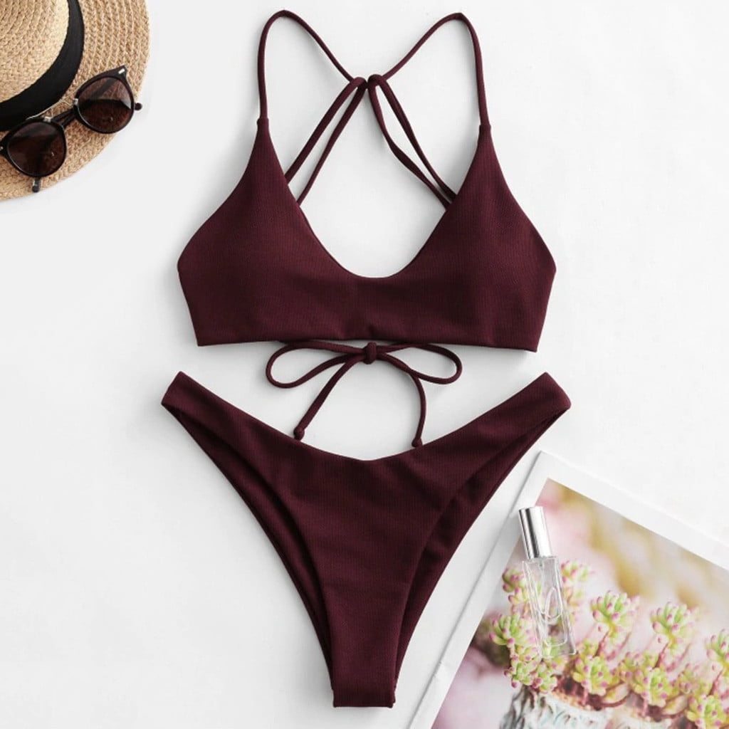 maroon 2 piece bathing suit