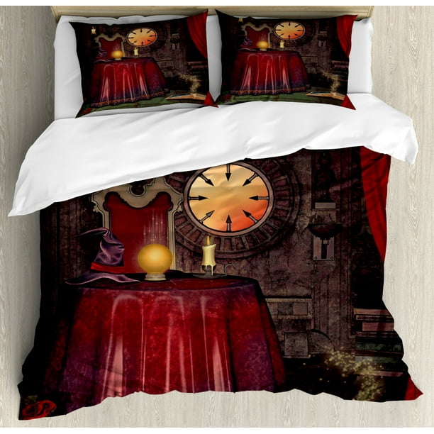 Gothic Duvet Cover Set Queen Size Fortuneteller Room With Mystic Crystal Ball Magician In Fairy Tale Image Print Decorative 3 Piece Bedding 2 Pillow Shams Maroon Brown By Ambesonne Com Gothic Duvet Cover Set Queen Size, Gothic California King Bed