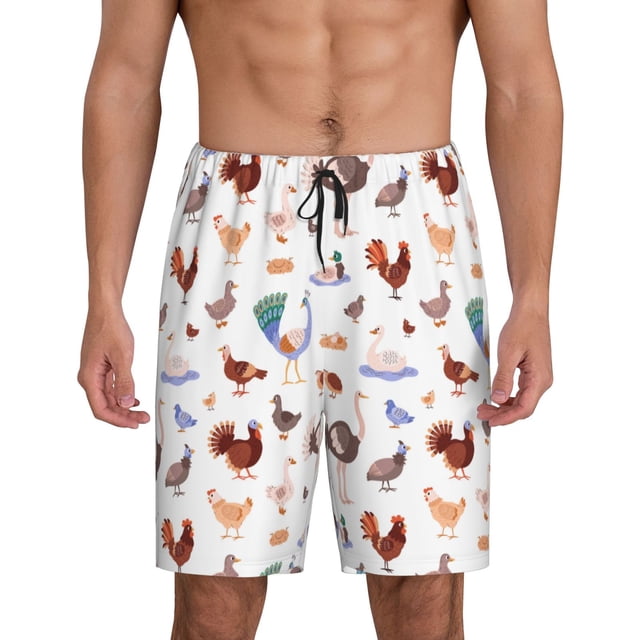 Balery Farm Birds Goose Pantalones cortos de pijama de punto de algodón para hombre con cinturilla y bolsillos-Large