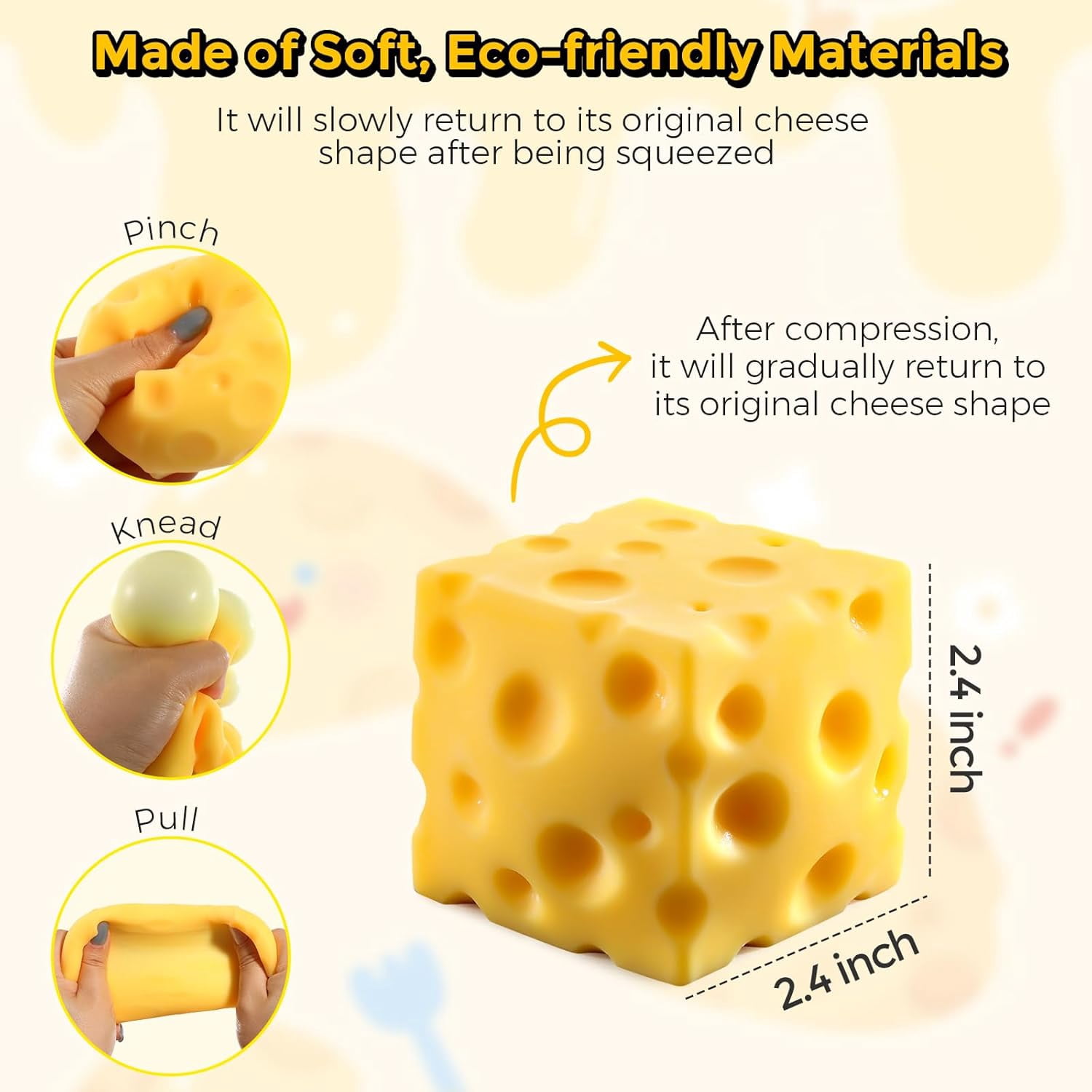 Cheese Squishy (6cm),Cheese Block Squeeze Toys,Squishies Stress Relief Fidget Toys,Stocking Stuffer Novelty Gifts for Birthday (2.4 inch)