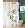 thumbnail image 2 of No Hook Shower Curtain with Snap in Liner, Abstract Geometric Green Willow Leaves Lines Hotel Shower Curtains for Bathroom, Washable Shower Curtain Liner Set with Mesh Top Window, 72"x96", 2 of 6