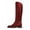Red, variant on Women Classic Knee High Riding Flats Booties Round Closed Toe Back Gold Tone Chain Wide Calf Stacked Low Heel Pull On Shoes Size 10 Purple