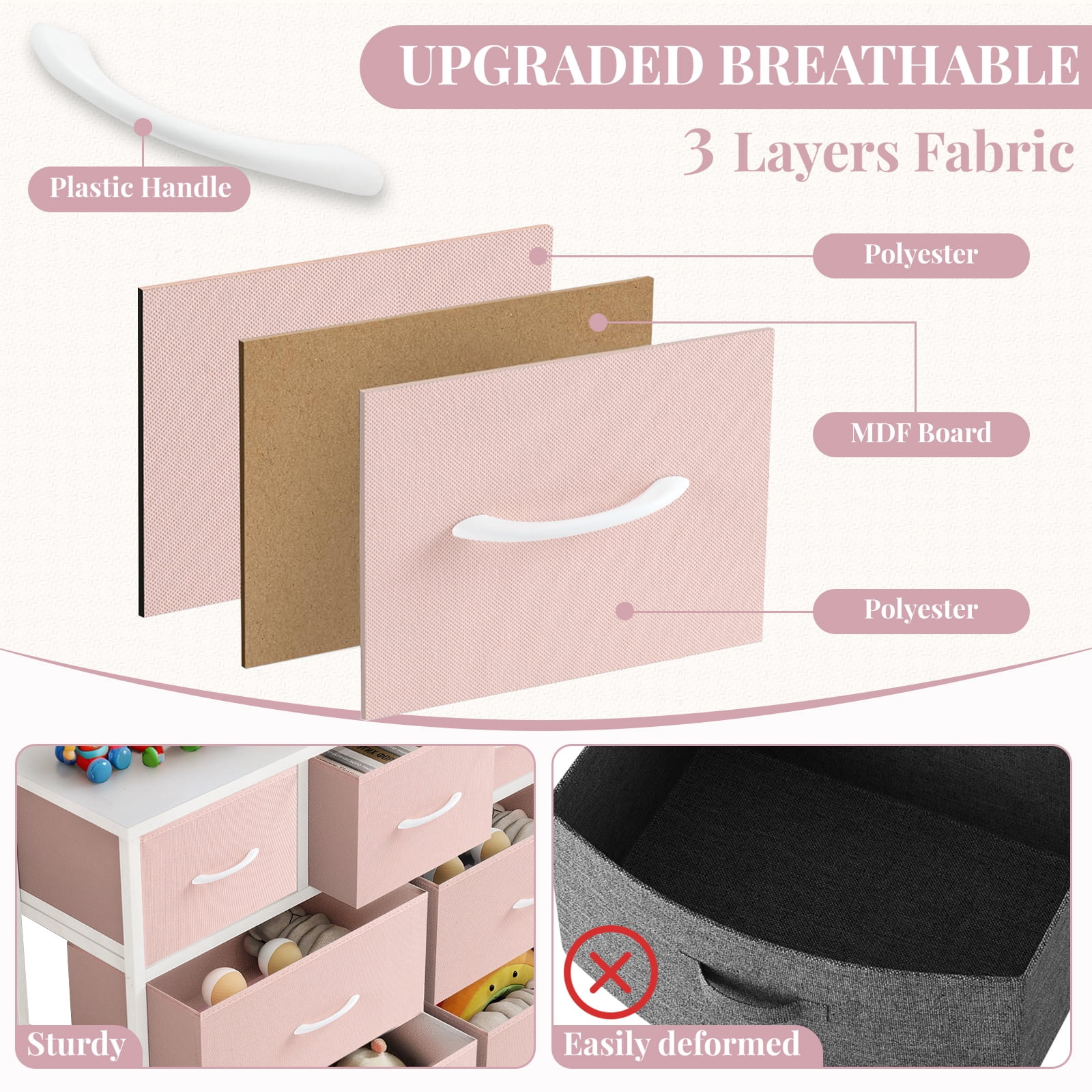 Dresser, Betcozy Storage Organizer with 4 Drawers for Bedroom, Nightstands with Sturdy Metal Frame, Wood Tabletop for LivingRoom, Entryway,Pink