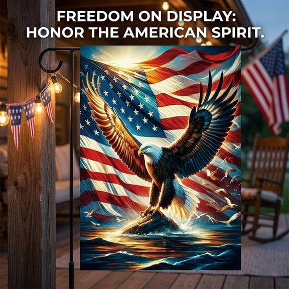 Tuscom Independence Day Garden Flag with Pole, Patriotic 250th Anniversary Yard Decoration, 4th of July Outdoor Red White Blue Lawn Decor