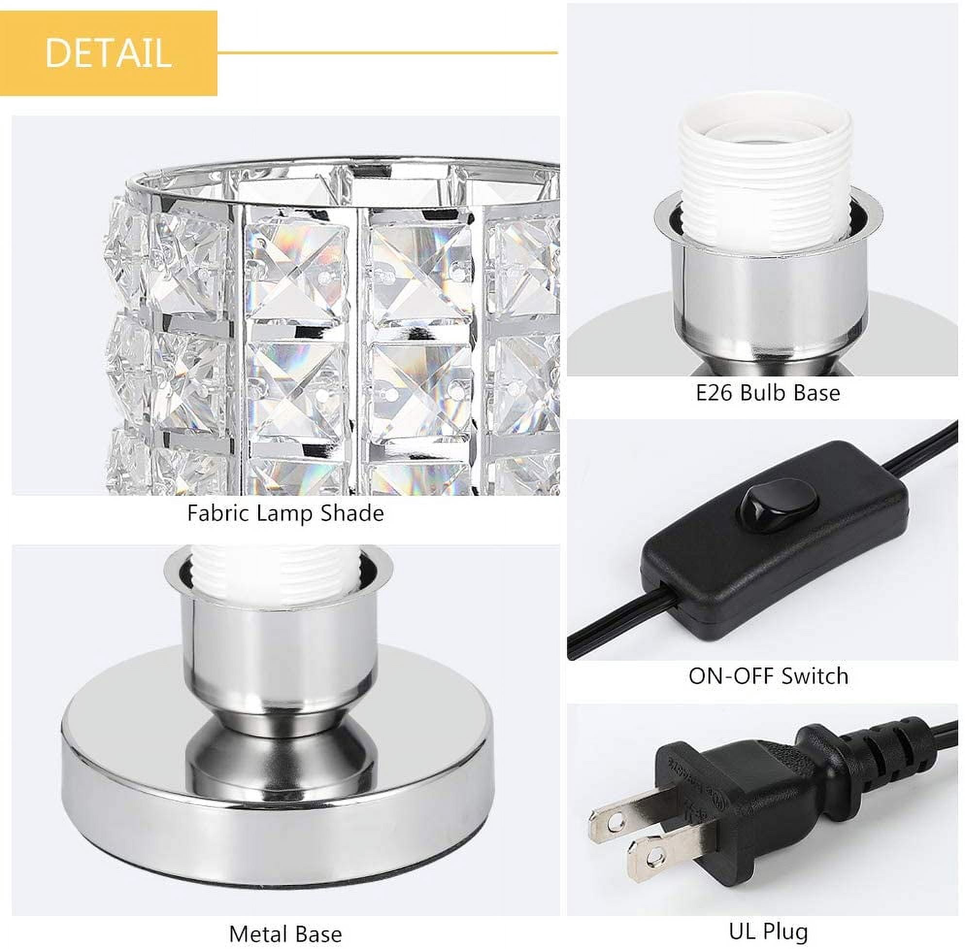 Haitral Silver Crystal Desk Lamp with Crystal Lamp Shade Set of 2