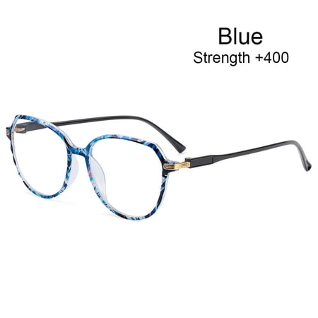 Fashion Portable Vintage Elegant Eyeglasses Reading Glasses Eye Protection Ultra Light Frame BLUE STRENGTH 400