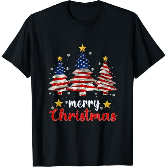 Merry Christmas Tree American Flag Funny US Flag Xmas Pajama T-Shirt