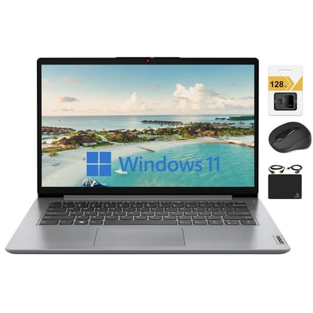 Lenovo Ideapad Laptop 2024 Premium, 14" HD Screen Thin Light, Intel Celeron N4020 (Upto 2.8GHZ), 4GB RAM, 256GB (128GB eMMC+ 128GB SD), WiFi, Webcam, 11+ Hours Battery, Window 11S+HubxcelAccessory