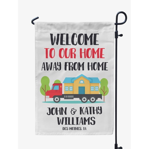 Printtoo White Welcome To Our Home Away From Home Motorhome Personalized Camping Flags For Campers Double Sided CampsiteFlagOutdoor GardenFlags