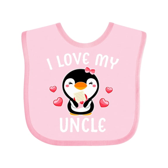 Inktastic I Love My Uncle with Cute Penguin and Hearts Girls Baby Bib