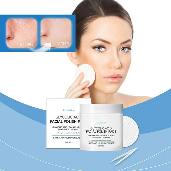 Lisbinx Glycolic Acidic Exfoliating Pads - 50 Pads with Glycolic, Salicylic & Lactic Acidic for Face, Anti-Wrinkle, Hydrating & Moisturizing - Includes Tweezers, Travel-Friendly Jar for All Skin Types