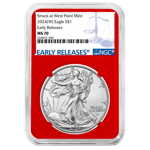 2024 (W) $1 American Silver Eagle NGC MS70 ER Blue Label Red Core