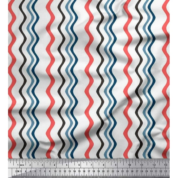 Soimoi Velvet Fabric Waves Artistic Printed Fabric 1 Yard 58 Inch Wide