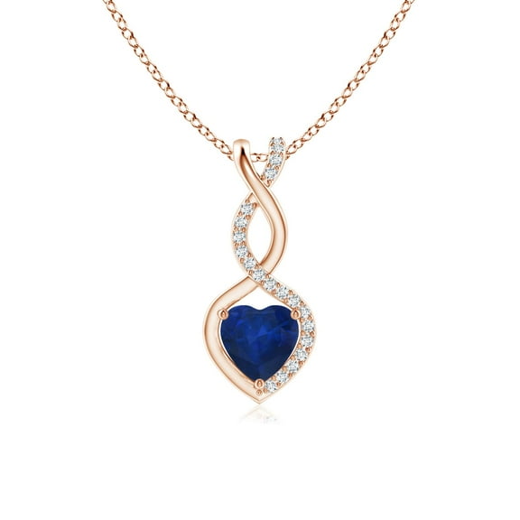 ANGARA Natural Sapphire Infinity Heart Pendant with Diamonds in 14K Rose Gold for Women (Size-5mm) | September Birthstone, Anniversary, Jewelry Gift for Women | Natural Blue Sapphire Necklace