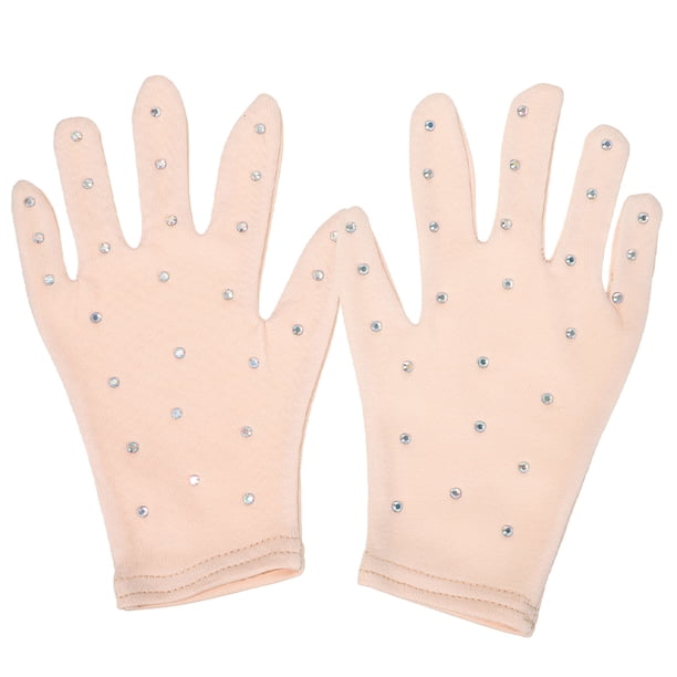 1 par de mujeres Guantes de rendimiento de patinaje figurado con guantes de baile de imitación para espectáculos de patinaje sobre hielo M
