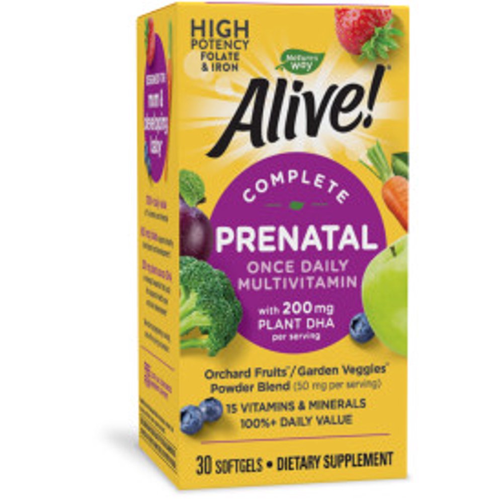 Alive! Prenatal Multivitamin with Plant DHA, Daily Dietary Supplement