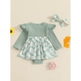 thumbnail image 4 of Suealasg Baby Girls Outfits 2Pcs Newborn Girls Spring Fall Clothes 3 6 9 12 18 Months Infant Girls Long Sleeve Flower Print Romper Dress + Headband Set, 4 of 8