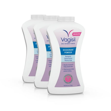 Urinal Deodorant Block - Vagisil Daily Intimate Deodorant Powder, With Patented Odor Block Protection and 100% Talc-Free, 8 ounce (Pack of 3 bottles)