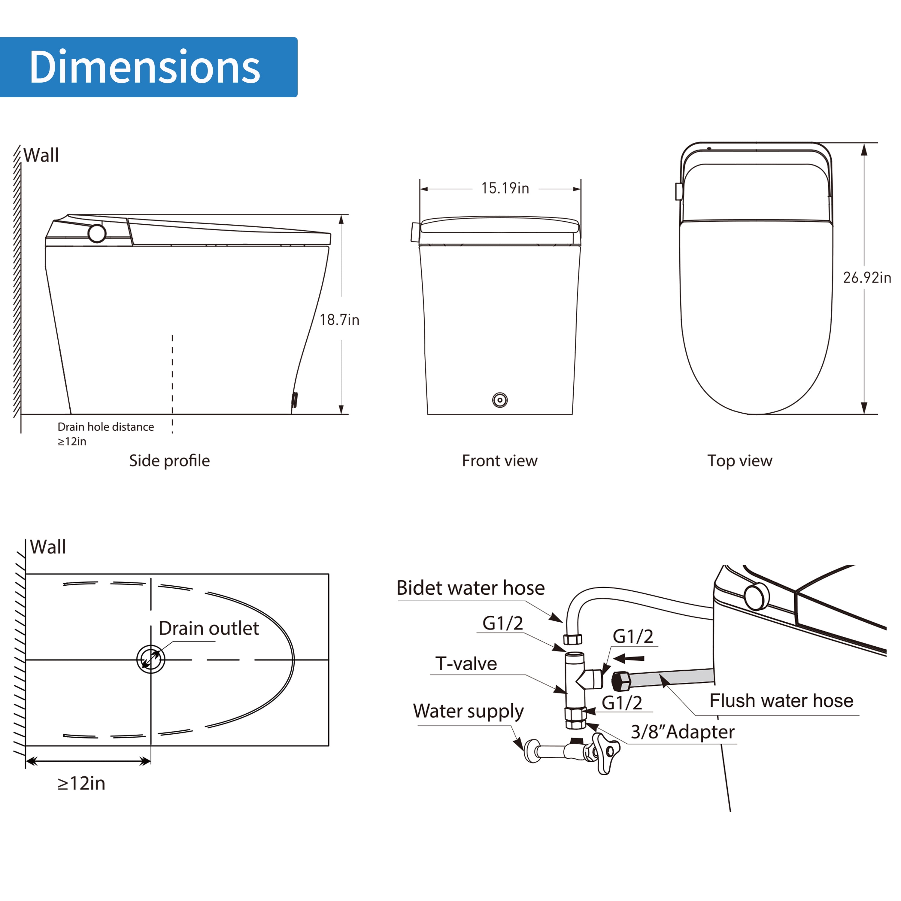 CD-Y090 Tankless Smart Toilet with Temperature Display – Casta Diva Home