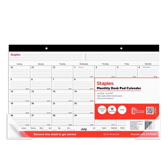 Calendario Académico STAPLES ST17004-27 45x28 cm Mensual