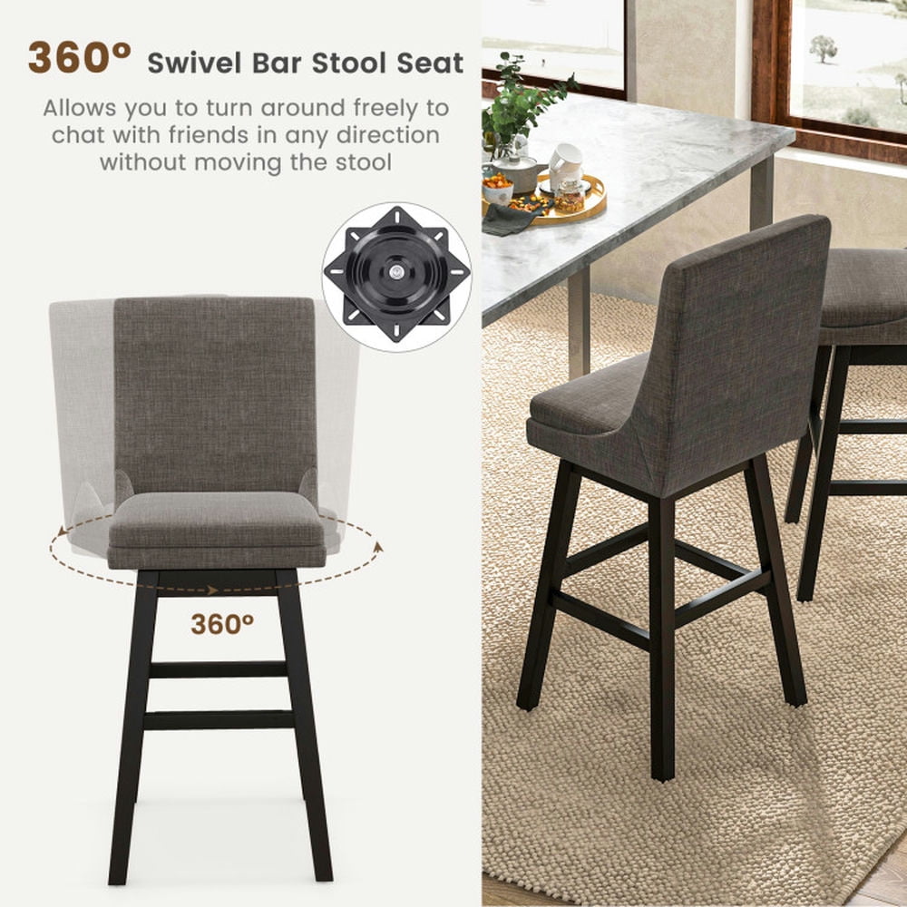 Demi Bonn Set of 2 360° Swivel Bar Stool with Rubber Wood Legs Footrest, Modern Dining Chair with Backrests, Gray