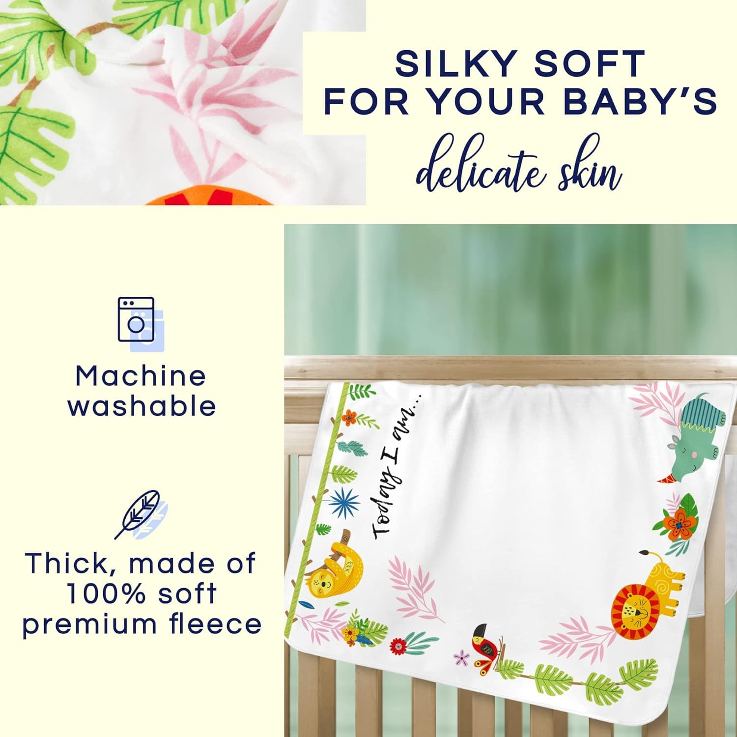 LUKA LILY Baby Monthly Milestone Blanket Girl Boy Baby Milestone Blanket for Baby Girl Month Blanket for Baby Girl Safari Baby Shower Decorations Baby Boy Gifts Baby Girl Gift Bib Frames 60x40 in