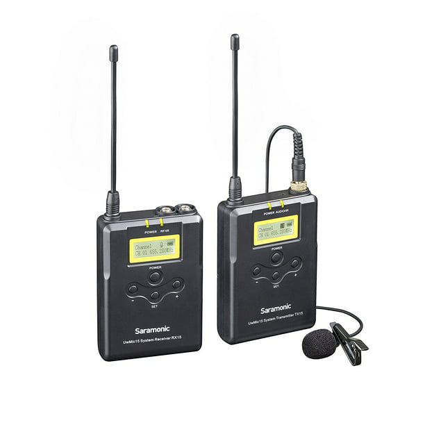 Saramonic UWMIC15 16-Channel Digital UHF Wireless Lavalier Microphone  System with Bodypack Transmitter, Portable Receiver, Lav Mic, Shoe Mount,  