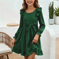 thumbnail image 2 of Teylalorva Dresses of Girls (2-12), Small Ruffle Trim Crew Neck Long Sleeve Dresses Lovely Hem Outfit Spring Autumn Casual Wear Green Size 5T, 2 of 7
