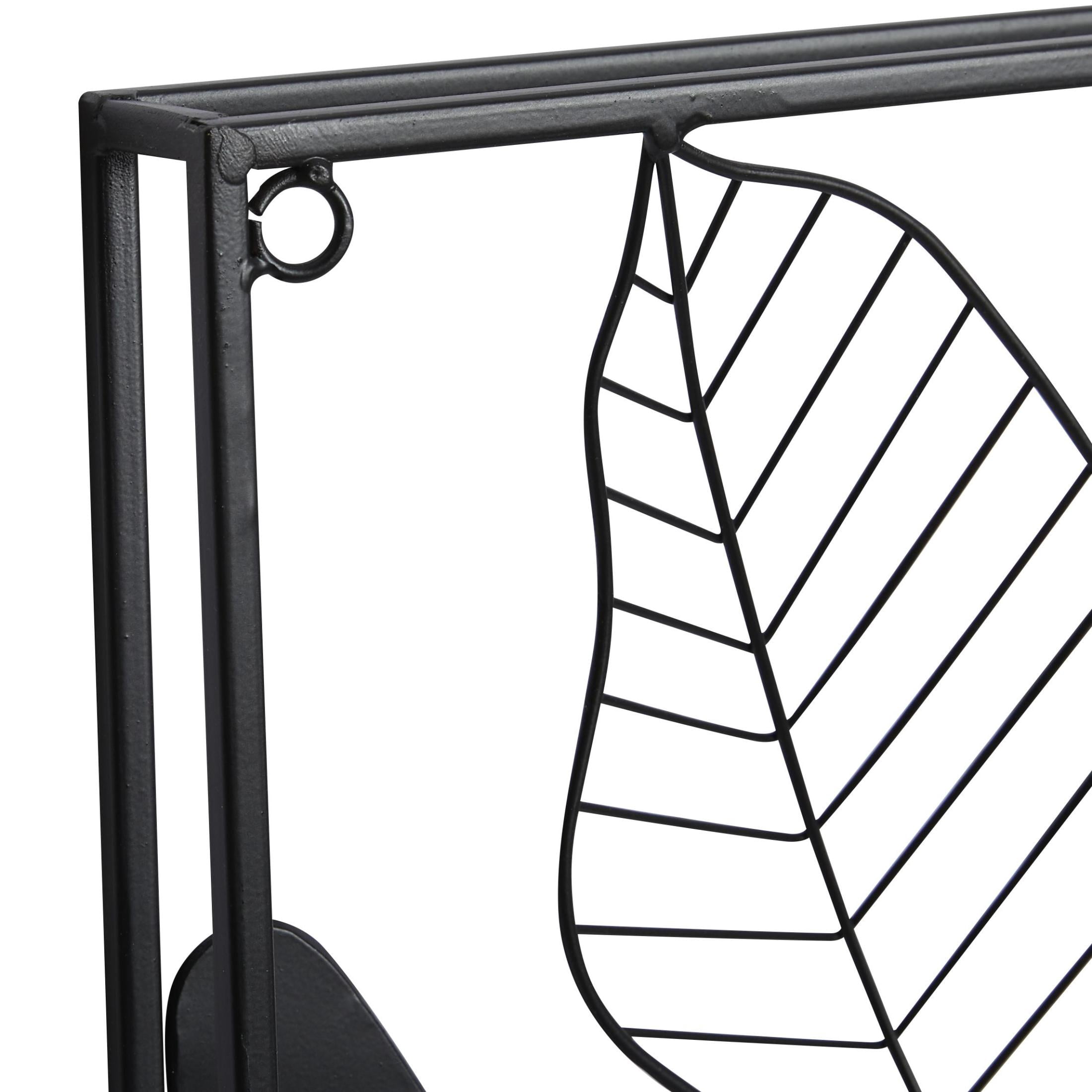 DecMode Black Metal Tall Cut-Out Leaf Wall Decor with Intricate Laser Cut Designs (2 Count)