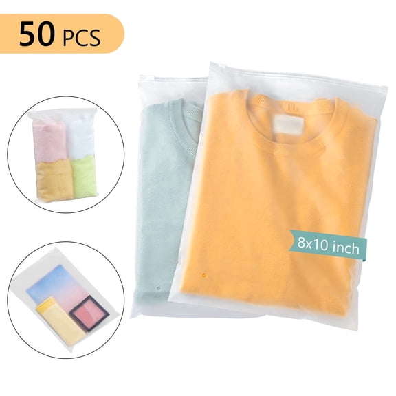 Hengbo 50 Pcs Clothes Packaging Bags 8 x 10 in Frosted Zipper Plastic Bags Resealable Poly Plastic Bags Ziplock Merchandise Bags for Travel Clothes Shoes Cosmetics Storage Bag