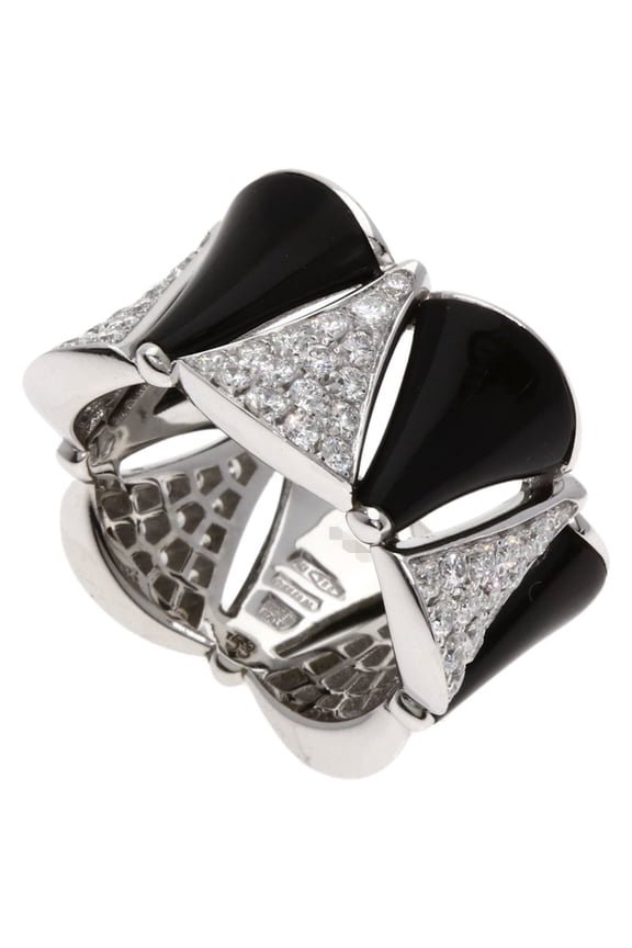 Pre-Owned BVLGARI Diva Dream Diamond Onyx Ring #53 18K White Gold Women's
