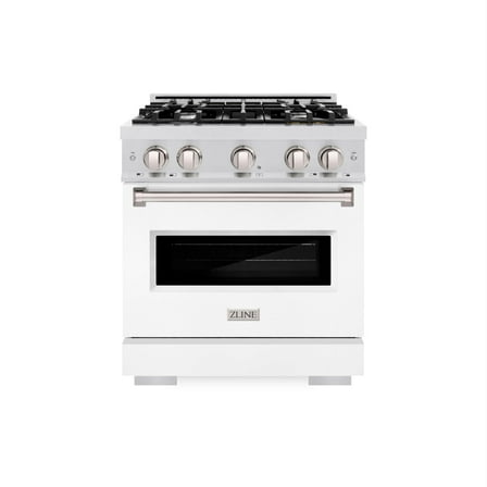ZLINE 30 in. 4.2 cu. ft. Classic Dual Fuel Range with 4 Burner Gas Cooktop and Electric Convection Oven in DuraSnow Stainless Steel with White Matte Door (CDRS-WM-30)