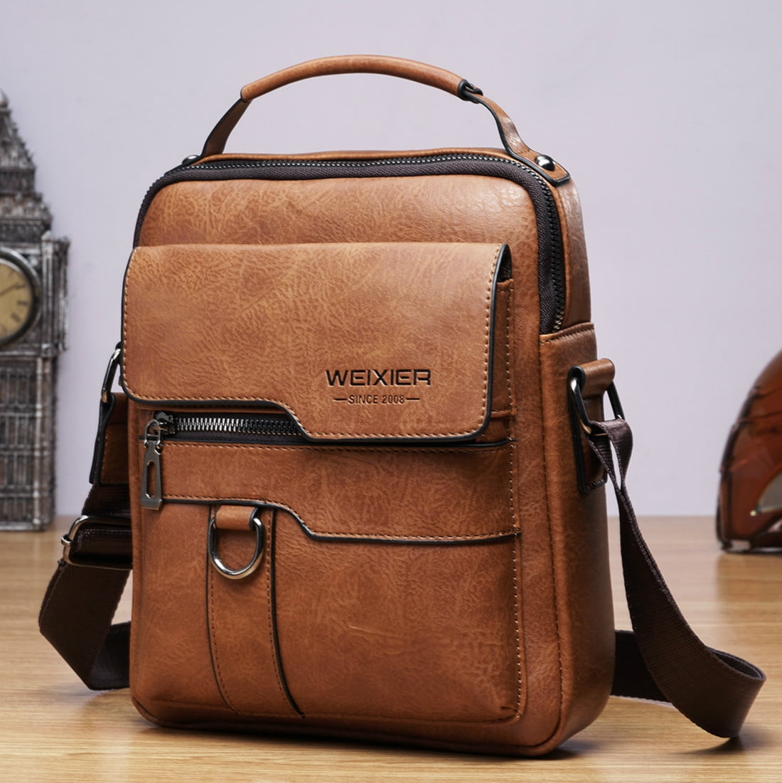 WEIXIER Men's Bag Cross-Body Bag Business Casual Vertical Type Travel Bag Shoulder Bag (Black)
