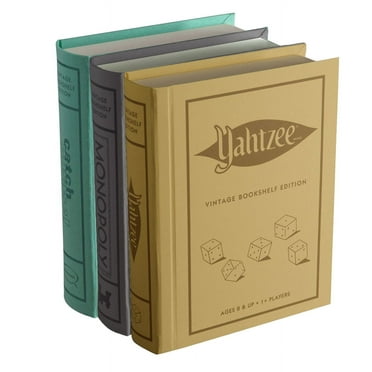 WS Game Company Monopoly, Yahtzee, and Catch Phrase Vintage Board Game Bookshelf Collection