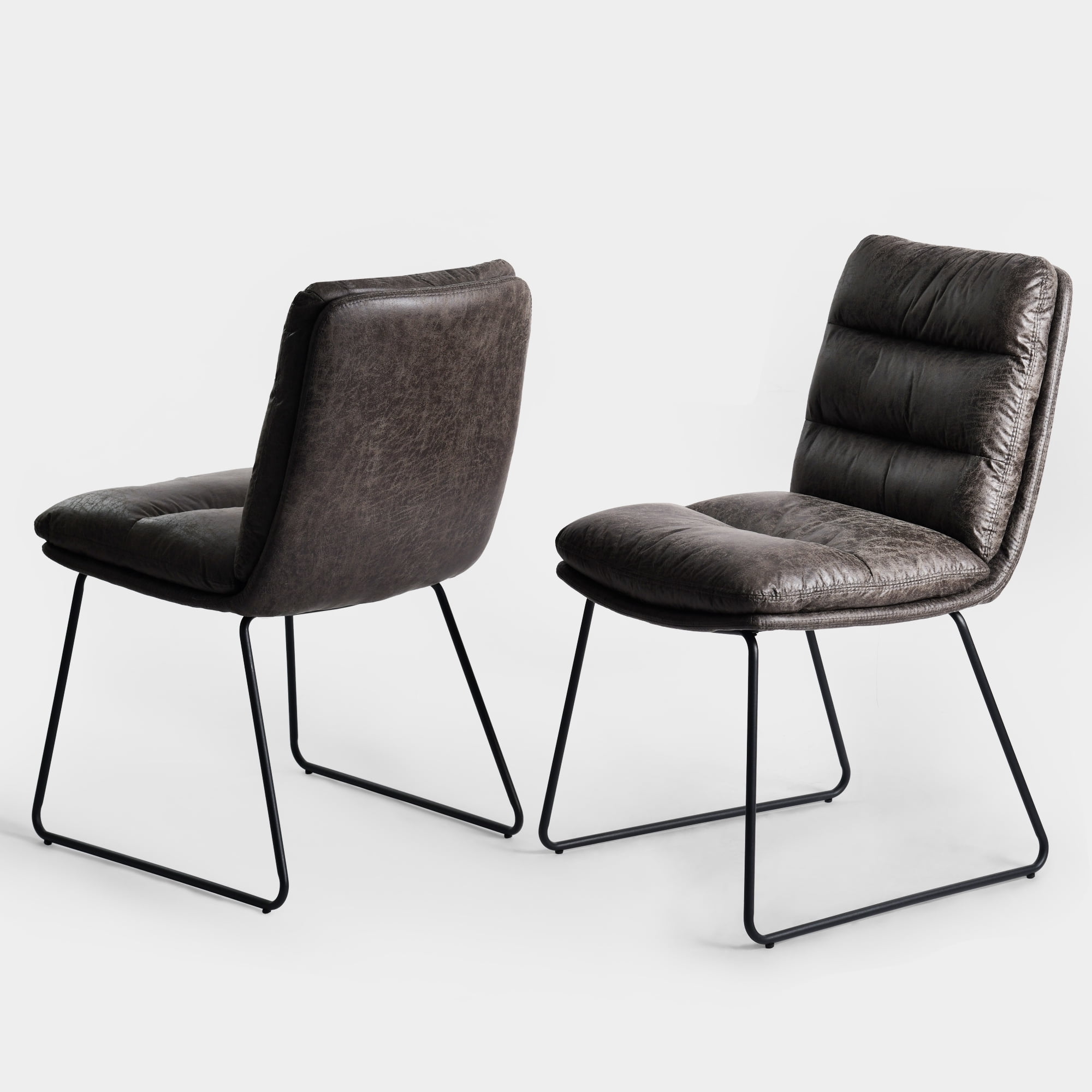 Ensemble de 2 fauteuils d'appoint sans accoudoirs Homy Casa pour salon, revêtement en similicuir capitonné, gris