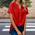 thumbnail image 2 of Daznico Women's Linen Blend V-Neck Henley Blouse, Short Sleeve Loose Fit Casual Everyday Top,S, 2 of 5